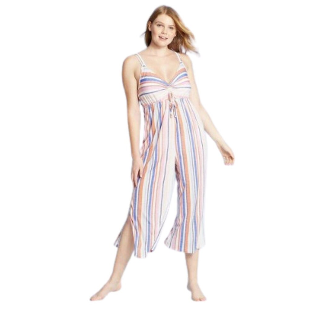 Xhiliration Multicolor Cropped Jumper, Stripes Pastels, Juniors Large